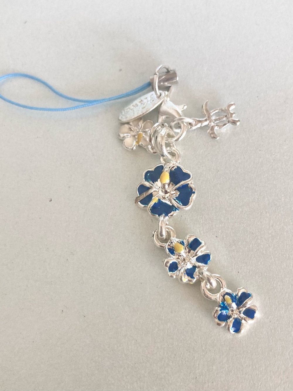 Blue Enamel Laule’a hibiscus Flower cellphone game controller Charm Dangle NWOT